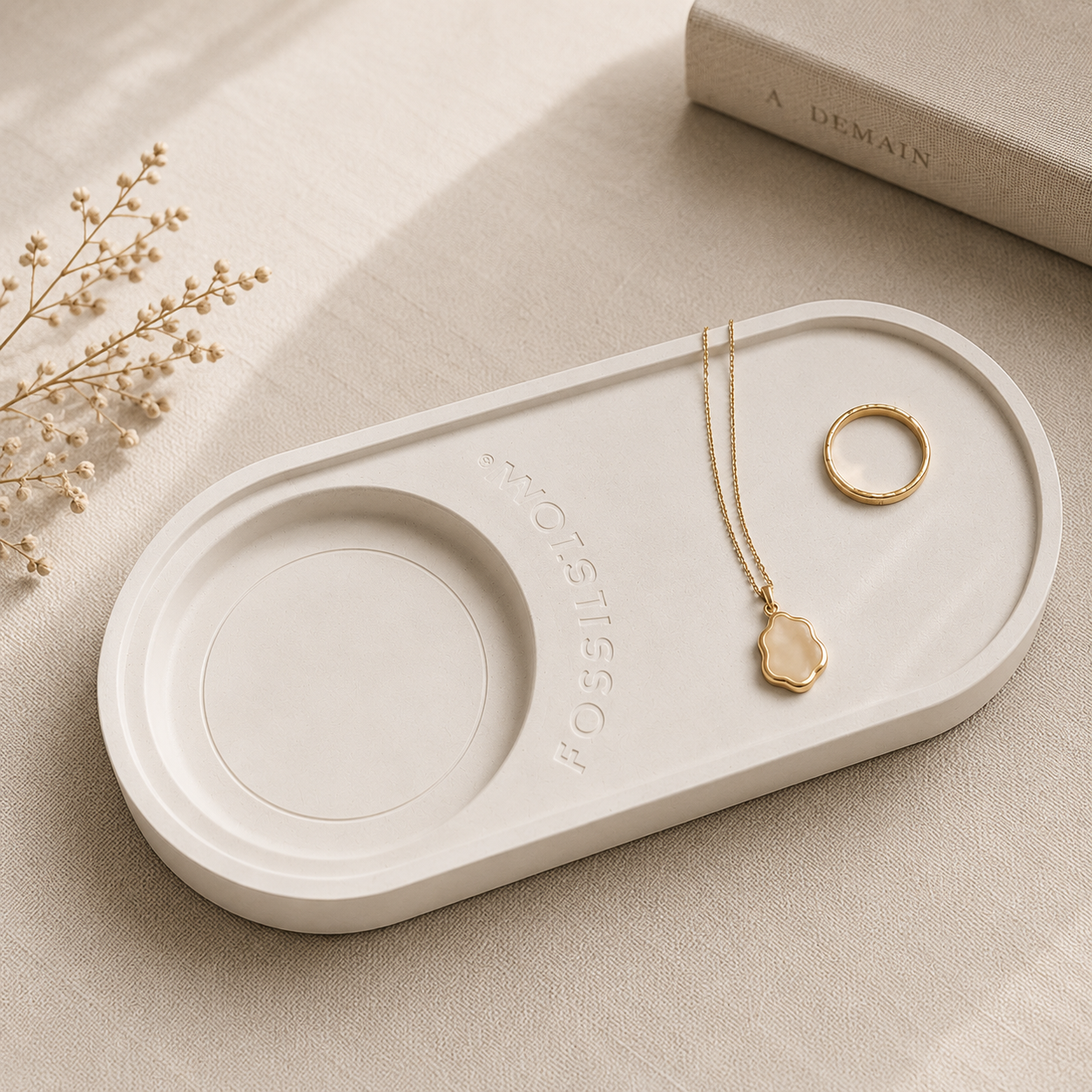 Jewelry displayed on Object Tray lifestyle scene