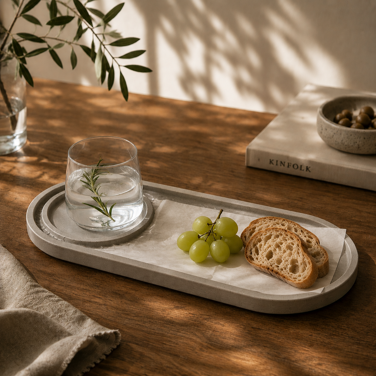Wave Serving Tray Stone Mist Lifestyle
