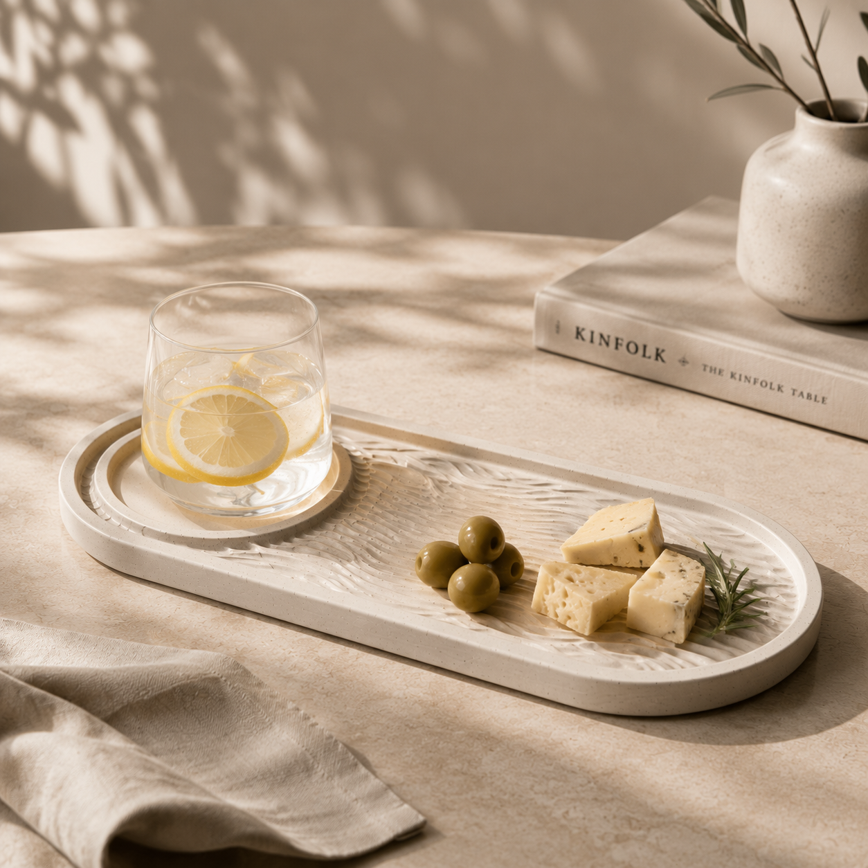 Wave Serving Tray Fossil Ivory Lifestyle