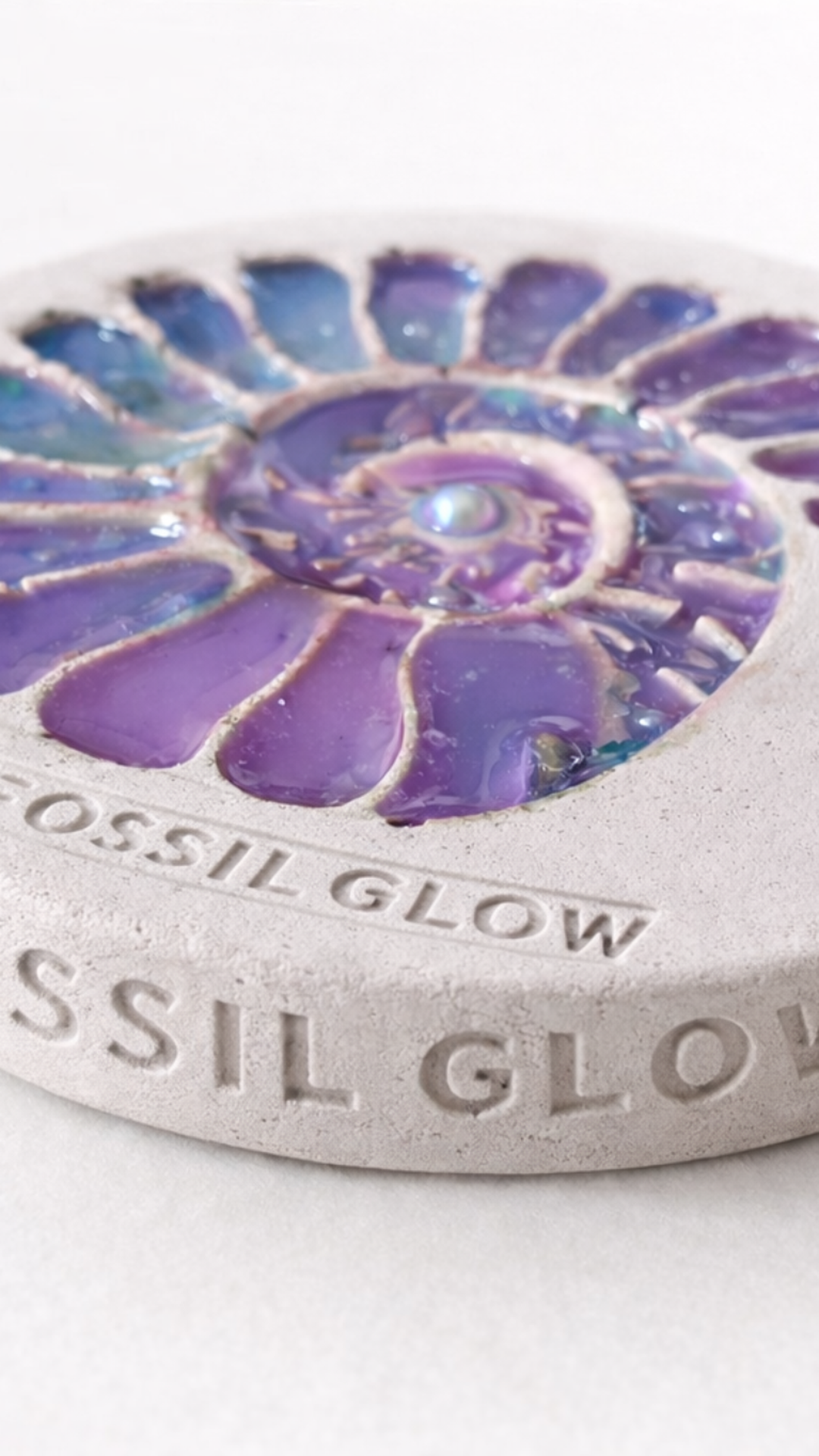 Ammonite Coaster — close-up of the hand-cast concrete surface and relief.