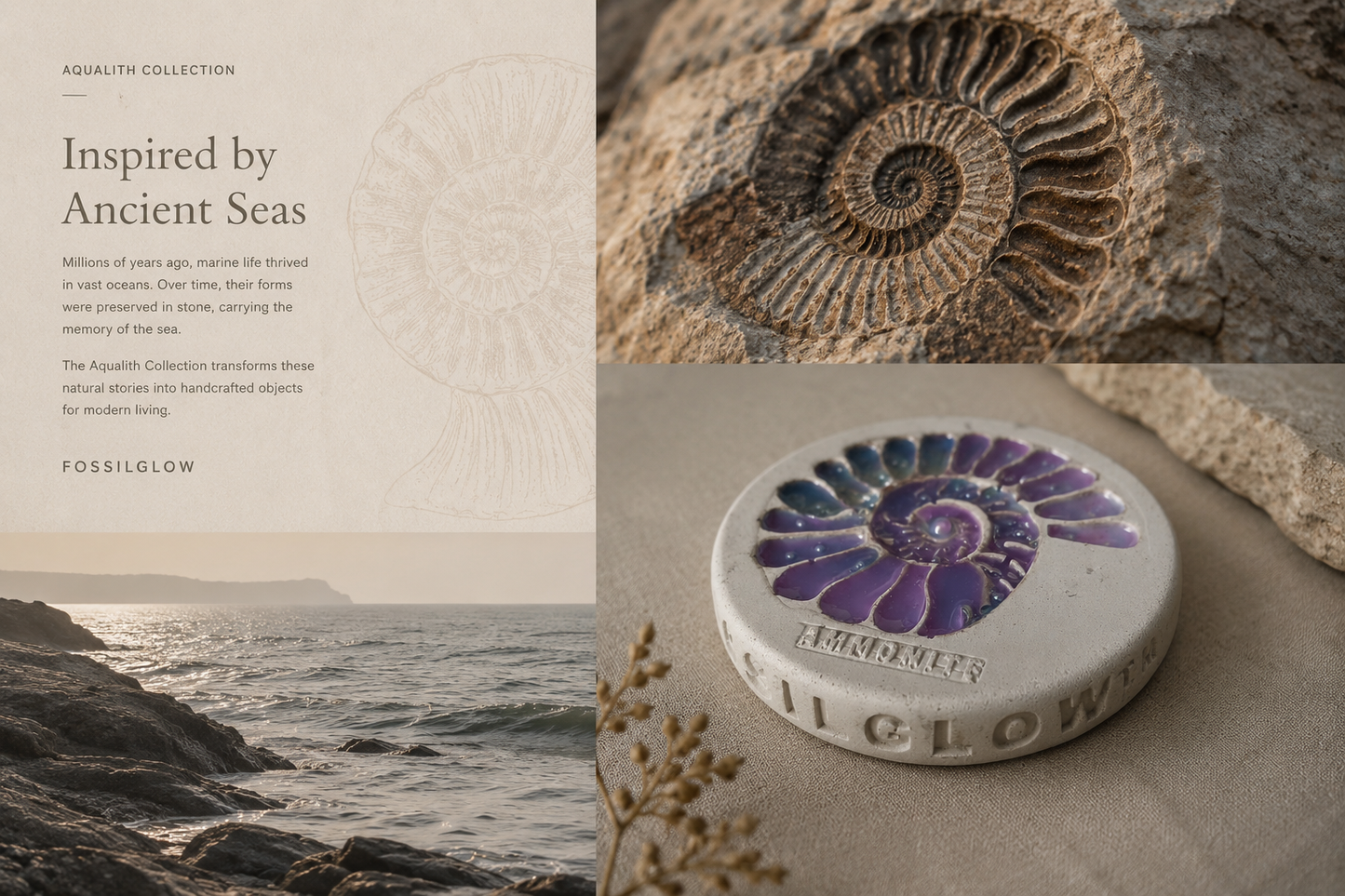 Ammonite Coaster within the AquaLith Collection composition.