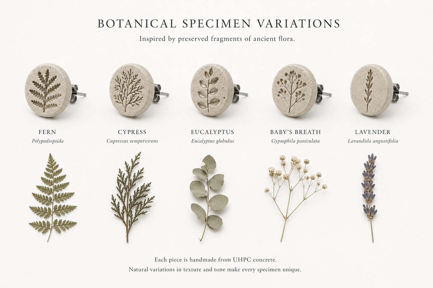 All botanical motif variations of Jurassic Flora Stud Earrings