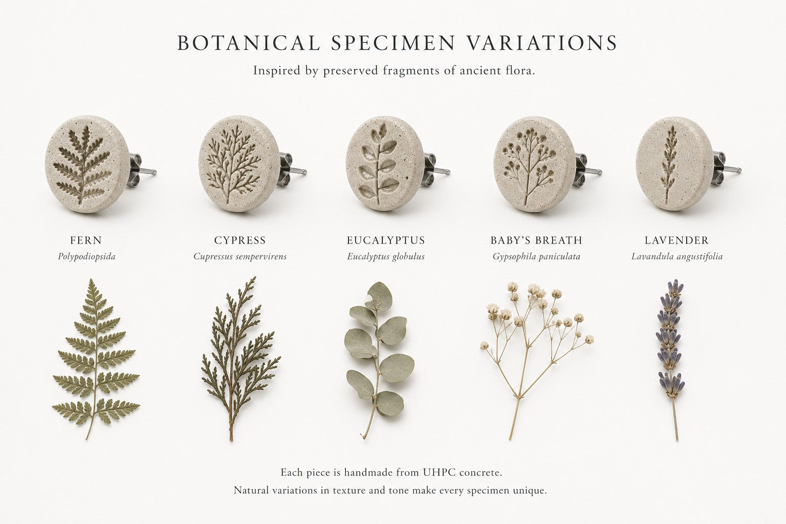 All botanical motif variations of Jurassic Flora Stud Earrings