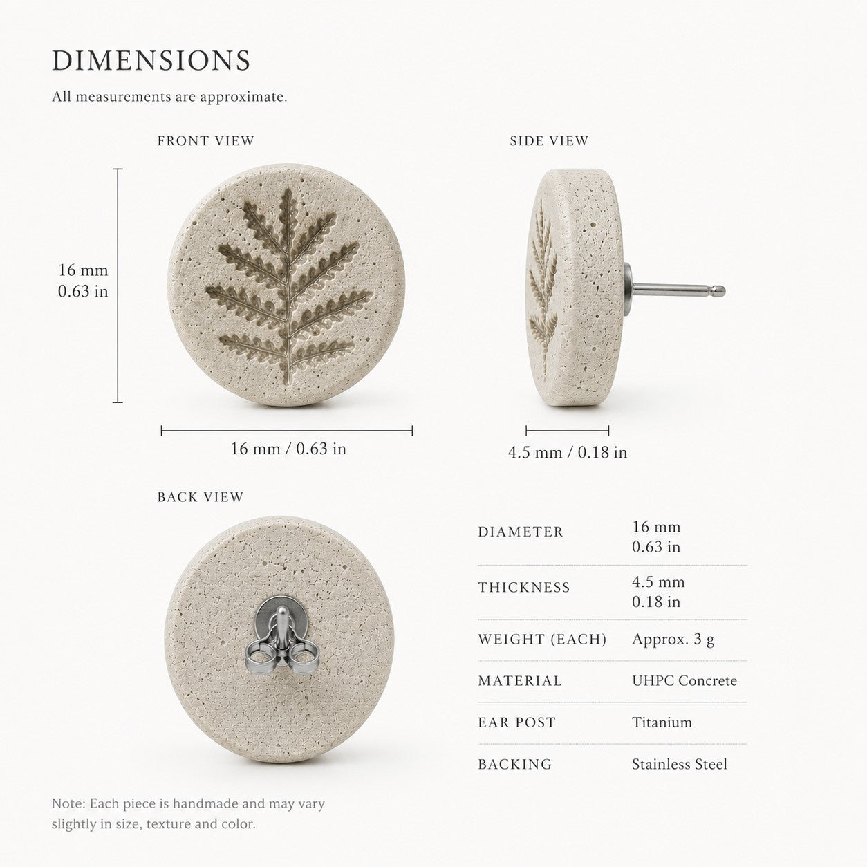 Jurassic Flora Stud Earrings dimensions